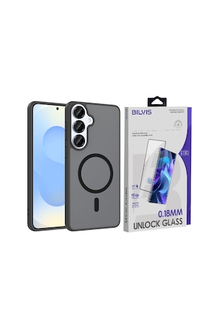 Vendas Samsung Galaxy S26 Plus Kılıf M-safe Şarj Özellikli Zore Babet Kapak + Bilvis Cam Ekran Koruyucu Siyah