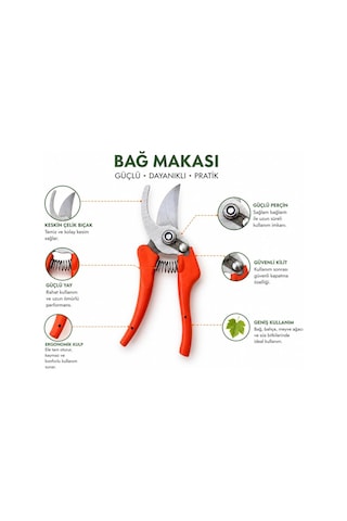 Paslanmaz Çelik Budama Makası Profesyonel Bağ Makası, Bahçe Makası, Dal Kesme Makası, Ergonomik Saplı Keskin