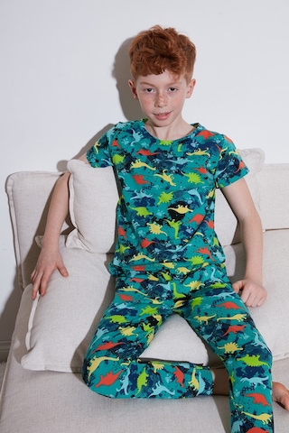 Lela Desenli % 100 Pamuk Bisiklet Yaka Erkek Çocuk Pijama Takımı 6651003 Yeşil