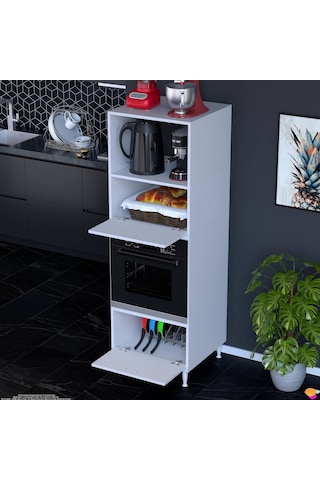 Eliusta Luno 2 Kapaklı Modüler Dolap Fırın Dolabı 60x185,9x56 Cm Geniş Kapasiteli Saklama Dolabı Beyaz