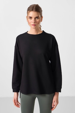 Tommylıfe Siyah Yumuşak Dokulu O Yaka Rahat Form Kadın Tunik Sweatshirt - 97305
