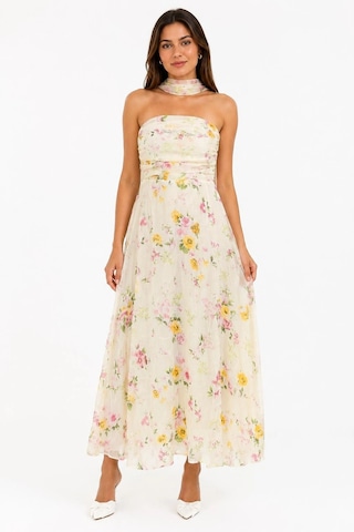 Elora Atelier Çiçek Desenli Şallı Askılı Elbise Çok Renkli