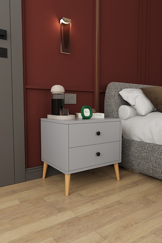 Modern 2 Çekmeceli Komodin Şifonyer %100 Mdf Çok Amaçlı Organizer Kmd03 Kül Gri