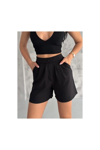 Winmoda34 Kadın Trend Keten Şort 2 Cep siyah