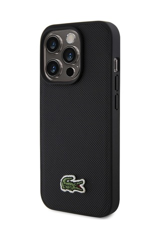 Apple Uyumlu iPhone 15 Pro Max Kılıf Lacoste Lisanslı İkonik Timsah Dokuma Logolu Kapak + Type-c Kablo 1.5m Siyah