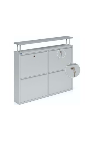 Ceha Kilitli Tablalı 4'lü Metal Ayakkabılık - Gri K.AYK-2.4/G/P 7035/KL