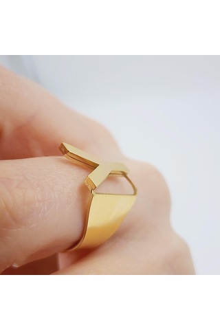 Çelik Gold Düz Kesim Harf Yüzük -y Harfi- Ayarlı Ölçü-1900