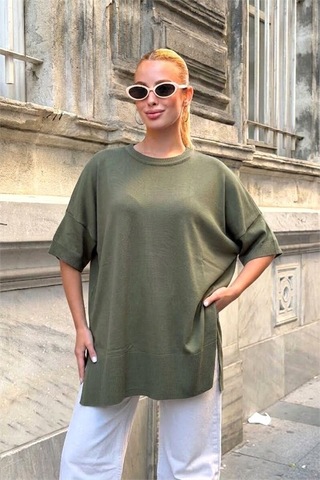 Veraura Lifestyle Haki Oversize Triko Bluz