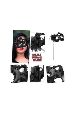 Siyah Işıltılı Tutmalı Fotoğraf Çekimi Maskesi 18x29 Cm Yetişkin