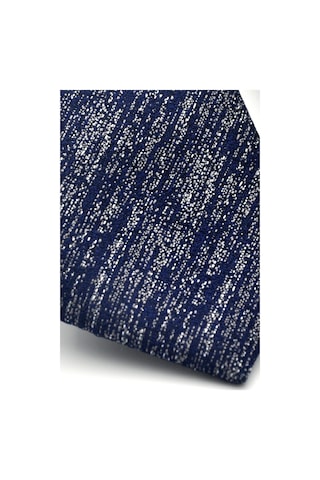 Gri Kırcıllı Desenli Lacivert Dokuma Kumaş Mendilli Slim Fit Kravat // Sdk-2501-2 Lacivert