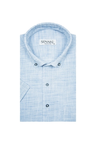 Bol Kesim Kısa Kollu Buz Mavisi Erkek Gömlek Buz Mavi