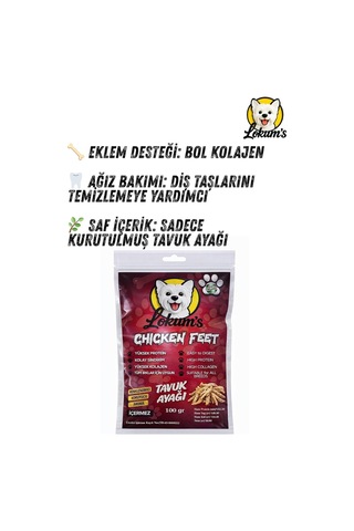 Lokums Köpek Kurutulmuş Tavuk Ayağı Ödül Maması,%100 Doğal, Katkısız, Yüksek Protein, Stick