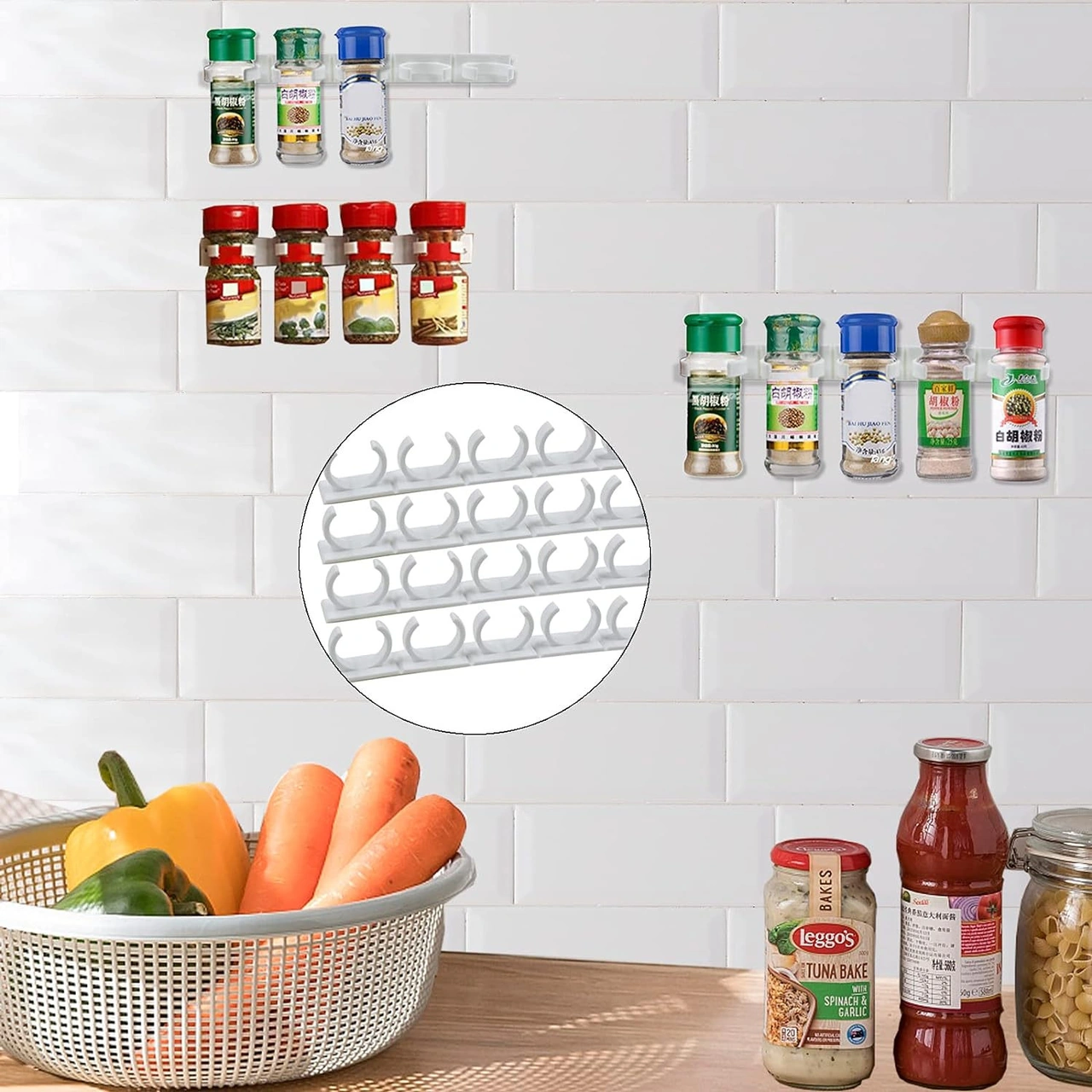 Yuntech01 8 Adet Beyaz Plastik Baharat Kutusu Rakımı - 5 Klipsli, Mutfak/banyo Düzenleyici, Uzunluk 25 Cm Beyaz