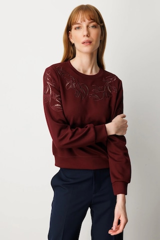 On Fashion Kadın Kolları Ve Yakası Pencere Detaylı Bordo Sweatshirt 66322 Bordo