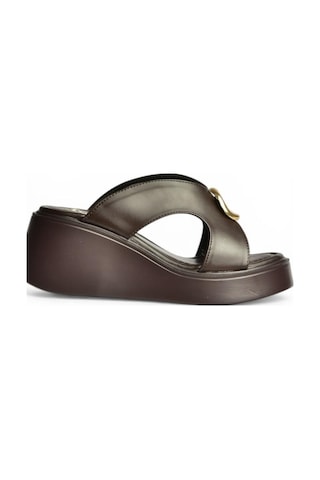 Fox Shoes Y973965409 Kahverengi Dolgu Tabanlı Kadın Terlik