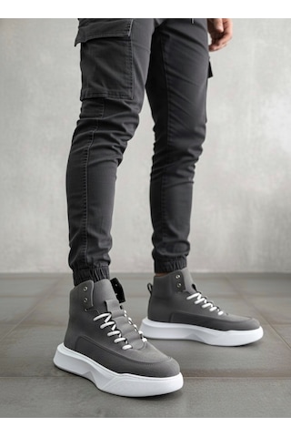 Ba0321 Gizli Bağcıklı Erkek Füme Beyaz Taban Spor Bot Füme