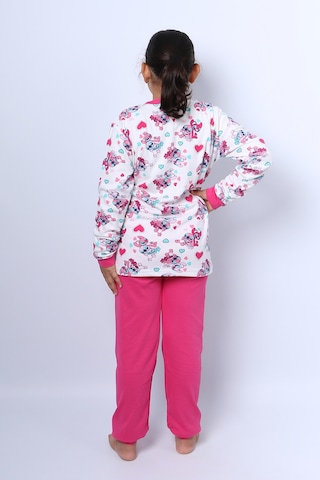 Kız Çocuk Pijama Takımı Baskılı Ribanalı C50 Koyupembe