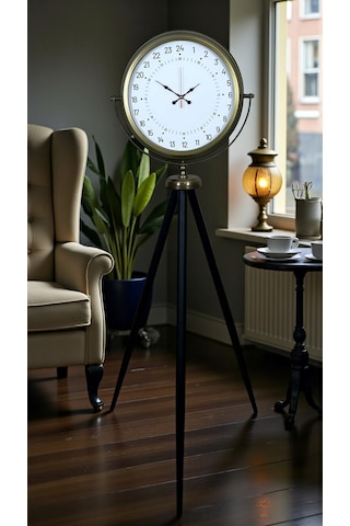 Eskitme 24 Saat Göstergeli Özel Tasarım Tripod Ayaklı Saat Çok Renkli 02080569