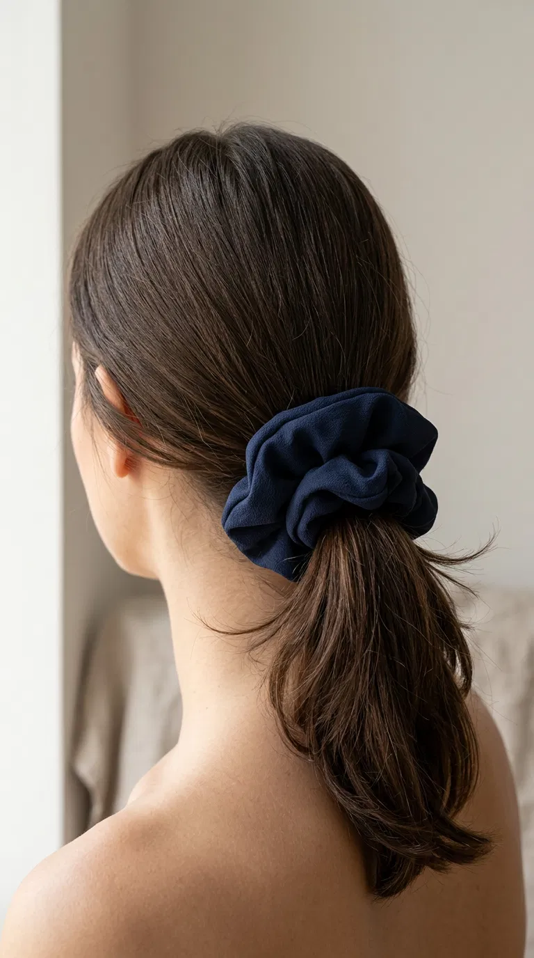 Lacivert Krep Kumaş Scrunchie Lastikli Saç Tokası - Şık Ve Günlük Kullanım