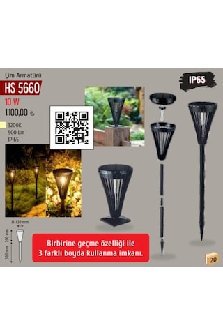 10w Solar Çim Armatürü, Günışığı Hs 5660 Siyah
