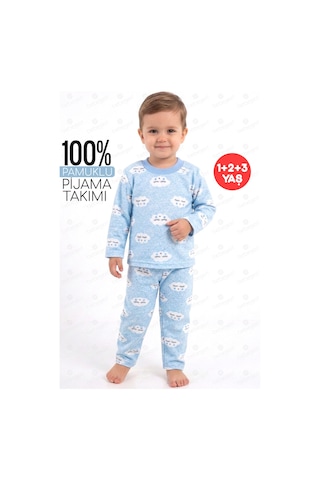 Bebegen Erkek Bebek Bulut Desenli Alt Üst Mavi 2'li Pijama Takım Çok Renkli