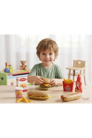 Fast Food Oyuncak Seti - Eğitici Zeka Geliştirici Oyuncak Hamburger Ve Sandviç Mutfak Seti
