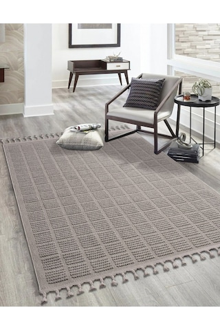 Bukle11880 Bej Yumuşak Dokulu Halı Kilim Salon Mutfak Koridor Kesme Yolluk Dokuma Makine Halısı Gri
