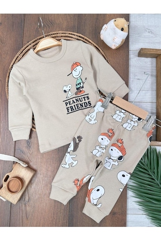 Bisiklet Yaka Peanuts Friends Baskılı Alt Üst Pijama Takımı 4bb2 Krem
