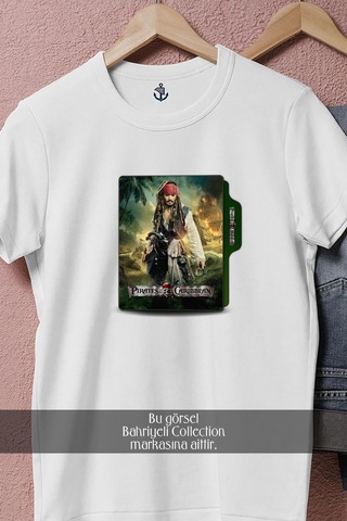 Bahriyeli Collection Oversize Pirates Of The Caribbean Tasarımlı Unisex T-shirt Beyaz
