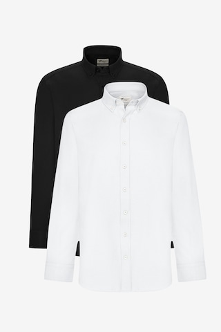 AC&Co / Altınyıldız Classics Erkek Sıyah-beyaz 2'li Pamuklu Kolay Ütülenebilir Slim Fit Dar Kesim Oxford Gömlek Paketi Siyah - Beyaz