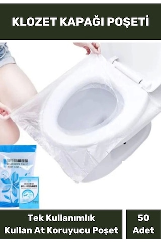 Klozet Kapak Örtüsü Pratik Kullanımlı Hijyenik Klozet Kapağı Poşeti Avm Halka Açık Tuvalet 50 Adet Çok Renkli