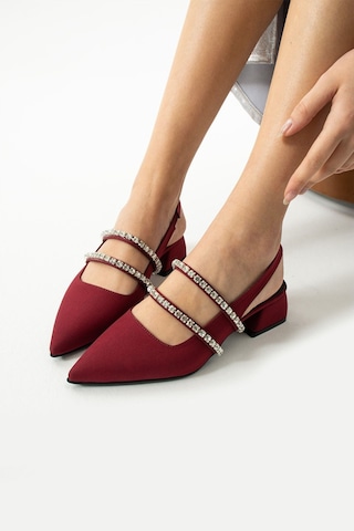 Duxal Shoes Kadın Taşlı Şık Babet-topuklu Ayakkabı-linda Bordo