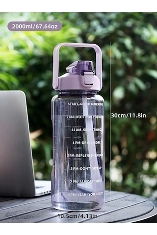 Motivasyonel Su Matarası 2 L Pipetli Mor