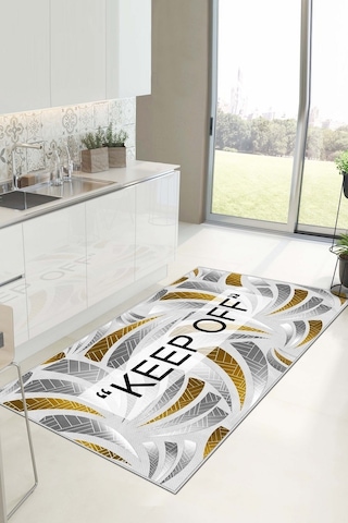 West Home Dijital Baskı Yıkanabilir Kaymaz Taban Salon Halısı Mutfak Halısı Yolluk Wh 527 Gold