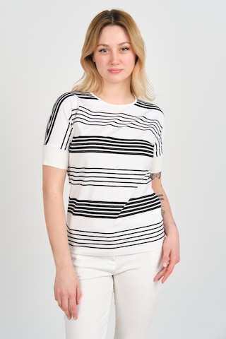 Sistas Kadın Kol Uçları Likralı Çizgili Kısa Kol Bluz 24201 Ekru Ekru