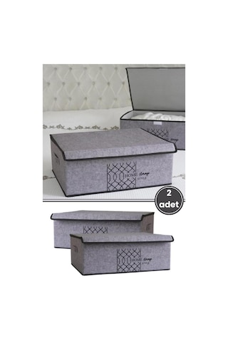 Keçe Kapaklı Baza Hurcu, Yatak Kanepe Altı Yastık Kıyafet Düzenleyici 40x50x19 Cm 2 Adet Gri Gri