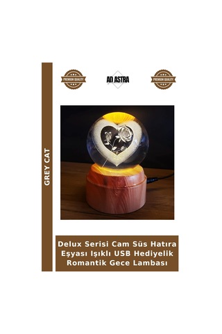 Delux Serisi Cam Süs Hatıra Eşyası Işıklı Usb Hediyelik Romantik Gece Lambası Çok Renkli