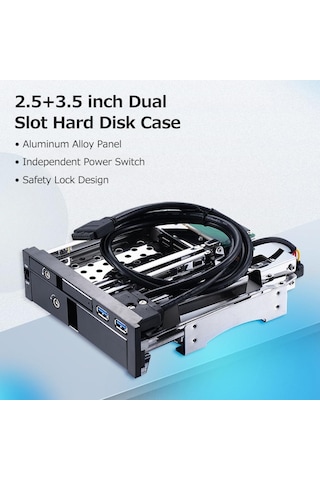5,25" Dahili Çift Yuvalı Sabit Disk Kutusu 2,5+3,5 İnç Sata Hdd-ssd Muhafaza Aletsiz Tasarım