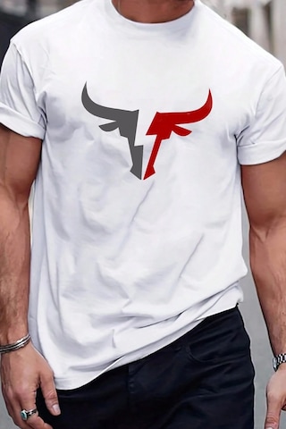 Erkek Boğa Silüet Baskılı Oversize Tshirt Beyaz