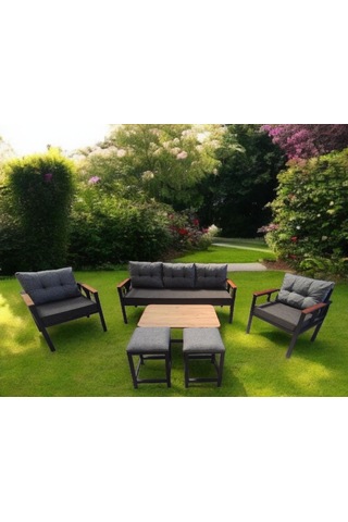 Pielize Bahçe Ve Balkon Mobilyası Antrasit Gri Puf 3+1+1 Sehpa, 2 Antrasit Gri