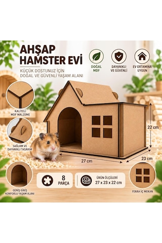 Tr Alg Wood Design Hamster Evi 8 Parça Mdf Ahşap Hamster Yuvası 27 23 22 Cm