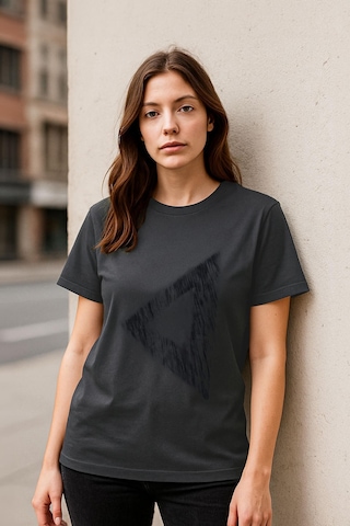 Markapia Woman Kadın Rahat Kesim Bisiklet Yaka Baskılı T-shirt Füme