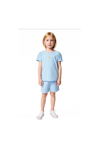 Ersefa Kız Çocuk Örme Pamuklu Nakış Detaylı T Shirt Ve Esnek Bel Şort Ta Açık Mavi