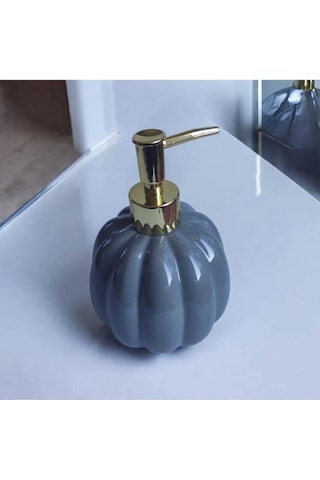 Pumpkin Gri Porselen Sıvı Sabunluk Balkabağı Gold Pompa Sabunluk Gri