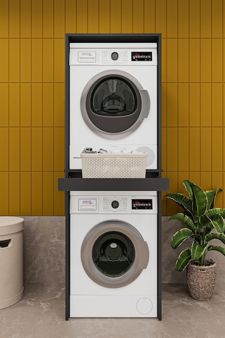 Asra Trend Çamaşır ve Kurutma Makinesi Dolabı BD05 %100 MDF Çekmeceli Raf Antrasit