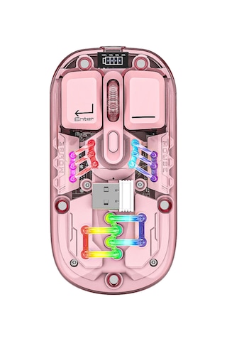 Springsun Şeffaf Kablosuz Çift Modlu Fare - 2.4g+bluetooth, Rgb Aydınlatma, 1600dpı, Sessiz Tuşlar H118
