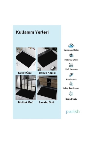1 Adet 40 60 Cm Banyo Paspası Kaymaz Tabanlı Su Emici Yapı Kare Şık Tasarım Siyah - Gri Çizgili Banyo Önü Duşakabin Önü Paspas