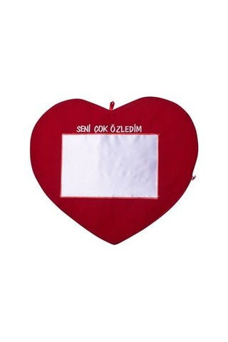 Sublimasyon Kırmızı Kalp Yastık - Seni Çok Özledim