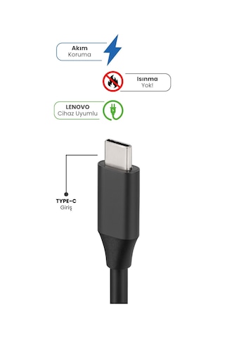 Lenovo Laptop Notebook Adaptörü Şarj Aleti 20v 3.25a 65w Type-c Uç Yerli Üretim