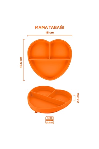 Silikon Beslenme Seti 3'lü Sunset Turuncu / Mama Tabağı, Bambu Saplı Mama Kaşığı Ve Çatalı